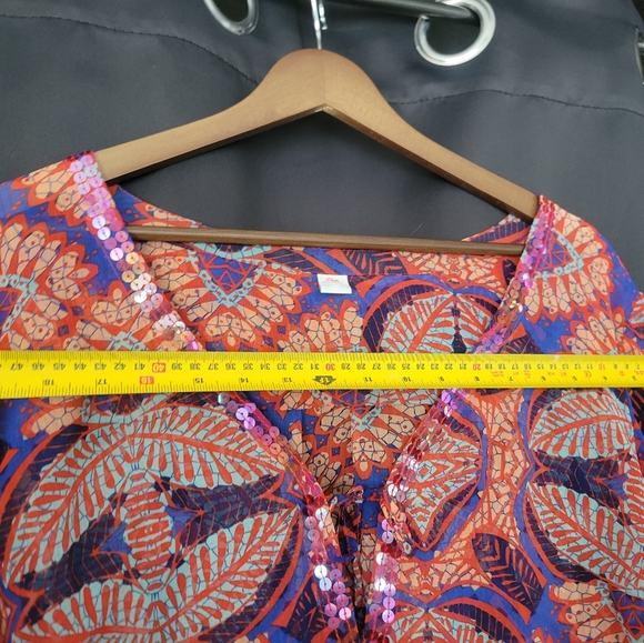 Shear Multi-colored Tunic with Beaded Neckline - Picture 5 of 8